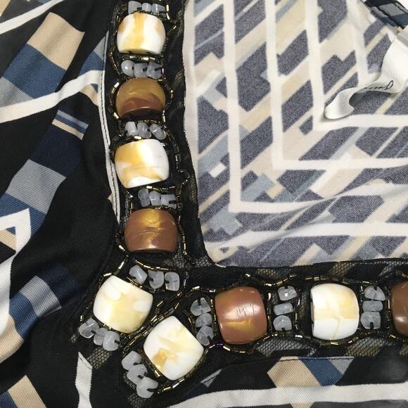 NY Collection Maxi‎ Dress Sleeveless Beaded V-Neck Geometric Mixed Print - Picture 12 of 12